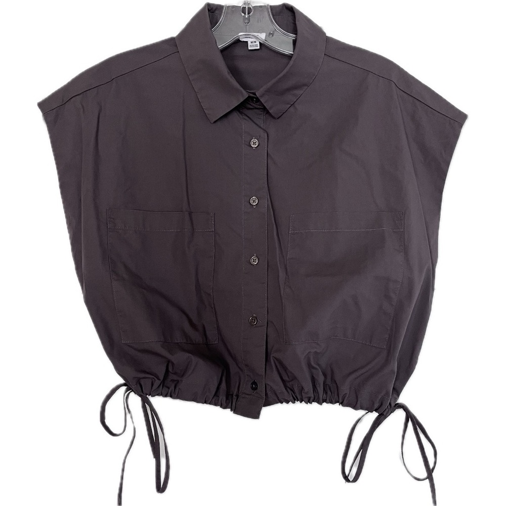 Garage sleeveless organic cotton cropped shirt drawstring buttons grey size M